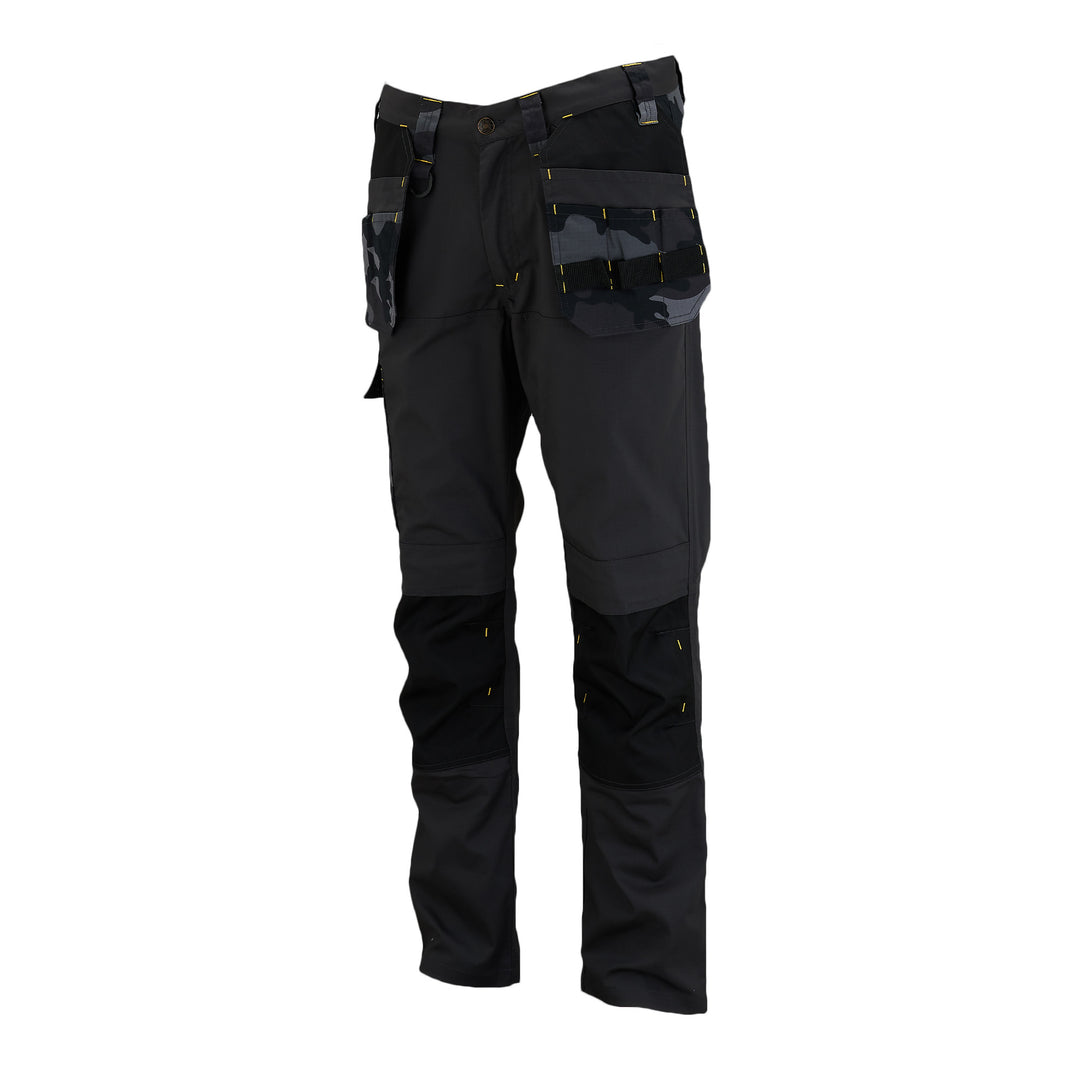 STANLEY Dixon Men's Stretch, Holster Pocket, Regular Fit Work Trousers, Black Camo, 3/4 View Facing Left