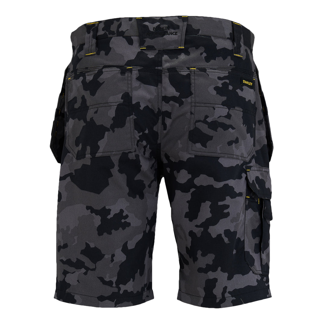 STANLEY Hanley Men's Poly Cotton, Holster Pocket, Cargo Work Shorts, Black Camo, Back View