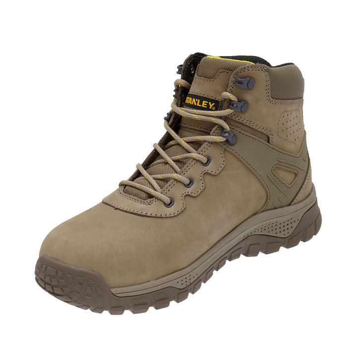 STANLEY Alberta Men's Steel Toe, Steel Midsole, Safety Work Boot, Stone, 3/4 View Facing Left