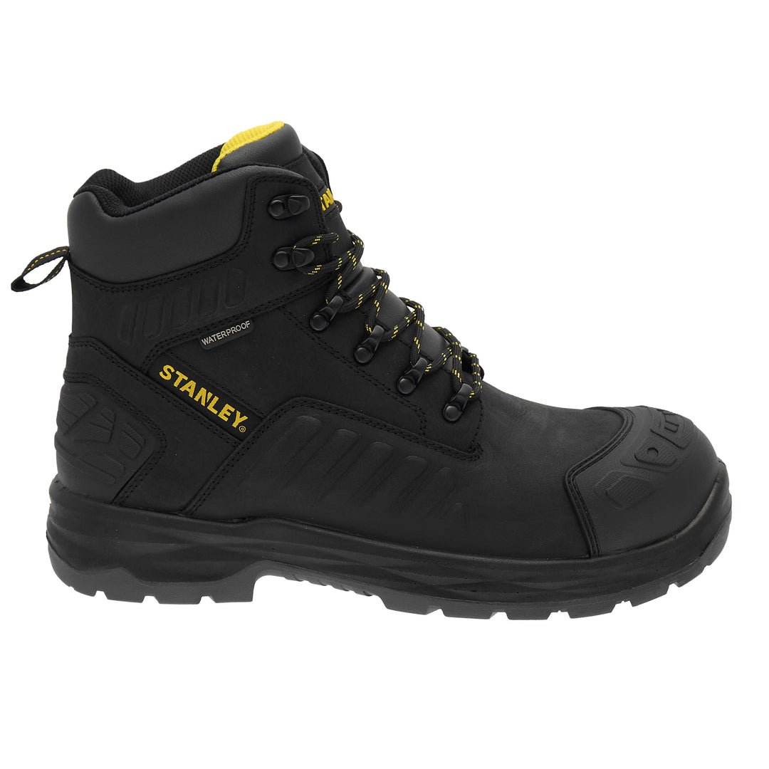 STANLEY Aramac Men's Waterproof, Steel Midsole Plate, Steel Toe Safety Work Boot, Black, Side View Facing Right