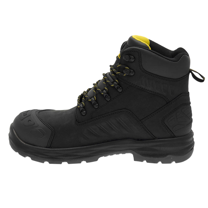 STANLEY Aramac Men's Waterproof, Steel Midsole Plate, Steel Toe Safety Work Boot, Black, Side View Facing Left
