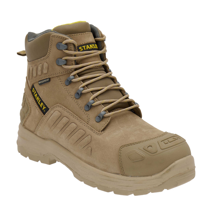 STANLEY Aramac Men's Waterproof, Steel Midsole Plate, Steel Toe Safety Work Boot, Stone, 3/4 View Facing Right