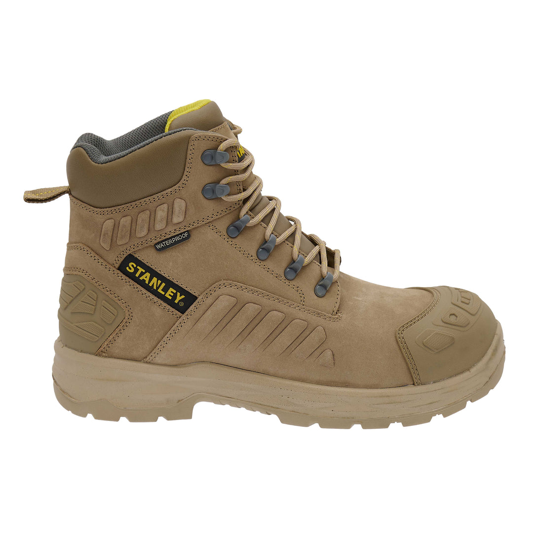 STANLEY Aramac Men's Waterproof, Steel Midsole Plate, Steel Toe Safety Work Boot, Stone, Side View Facing Right