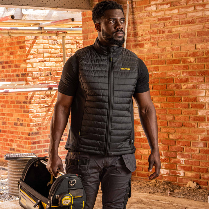 STANLEY Banff Men's Regular Fit, Ripstop, Water Resistant Work Gilet, Black, Model Front View