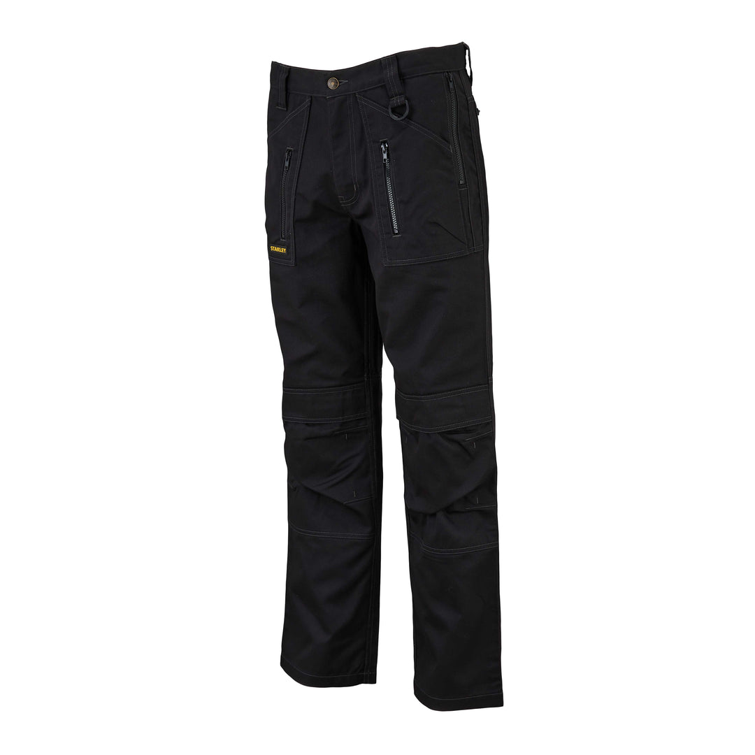 STANLEY Barham Men's Polycotton, Relaxed Fit, Zipper Work Trousers, Black, 3/4 View Facing Left