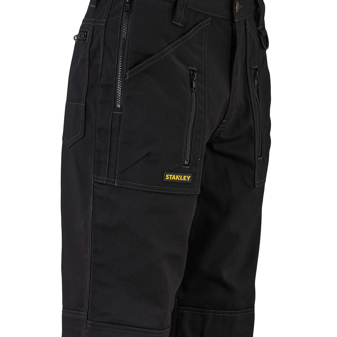 STANLEY Barham Men's Polycotton, Relaxed Fit, Zipper Work Trousers, Black, Pocket Detail View