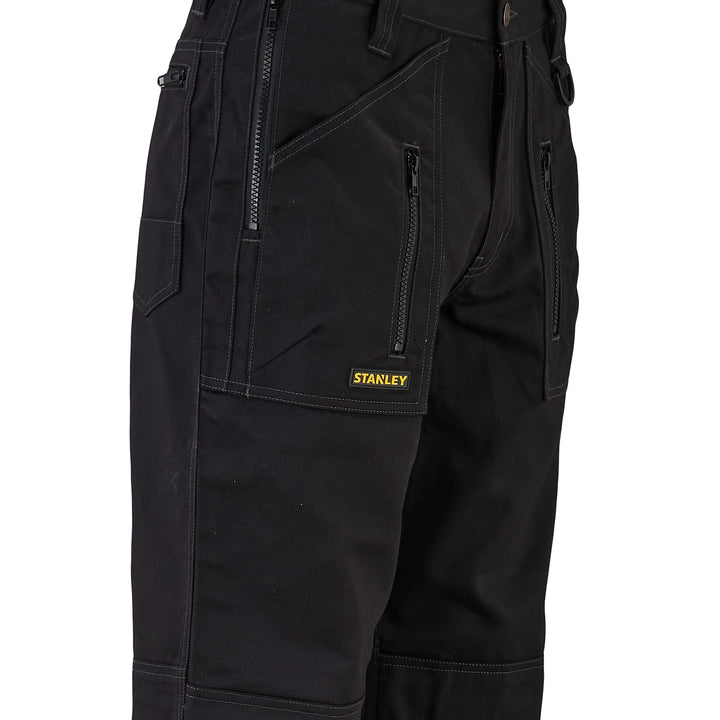 STANLEY Barham Men's Polycotton, Relaxed Fit, Zipper Work Trousers, Black, Pocket Detail View