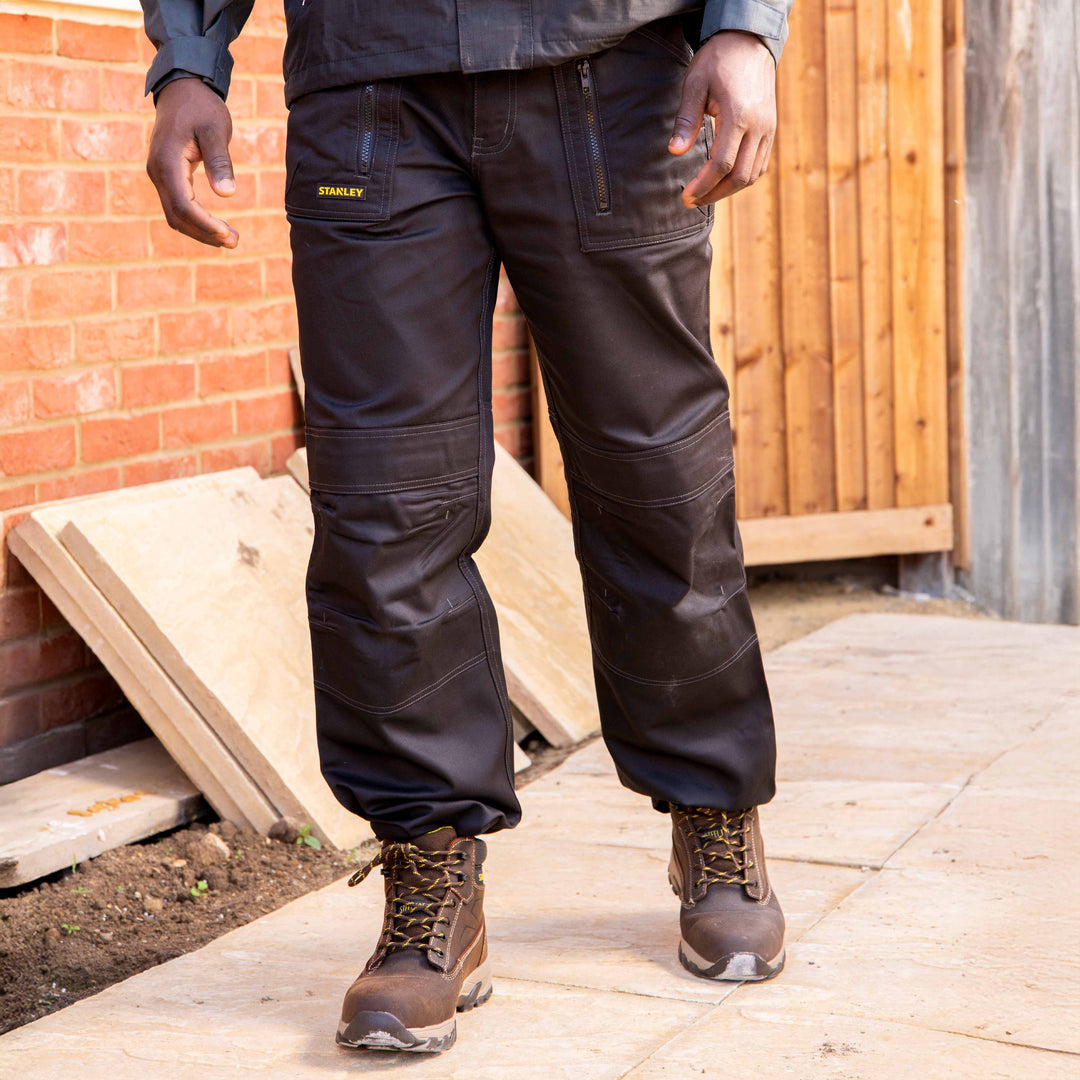 STANLEY Barham Men's Polycotton, Relaxed Fit, Zipper Work Trousers, Black, Model Front View
