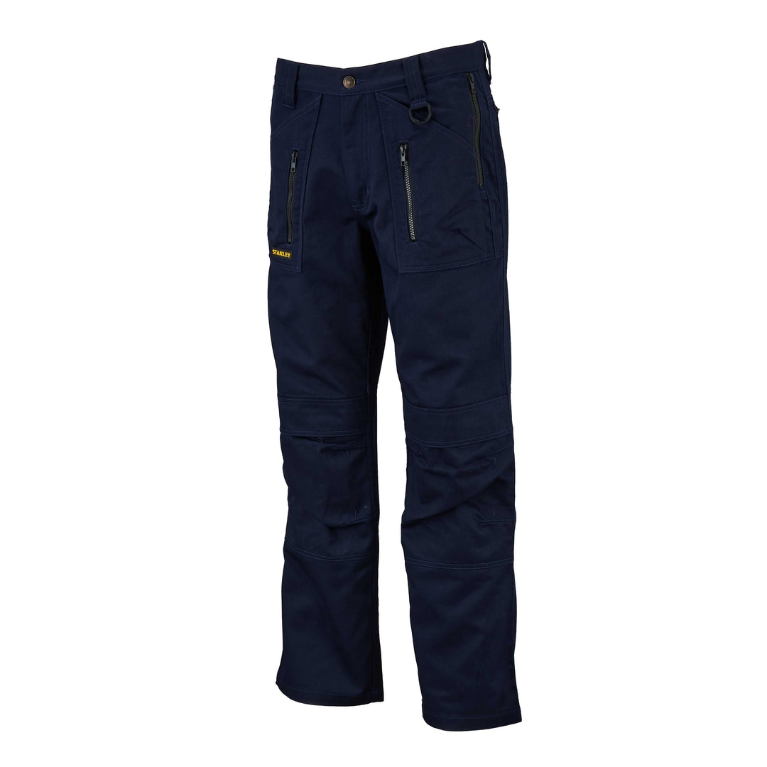 STANLEY Barham Men's Polycotton, Relaxed Fit, Zipper Work Trousers, Navy, 3/4 View Facing Left