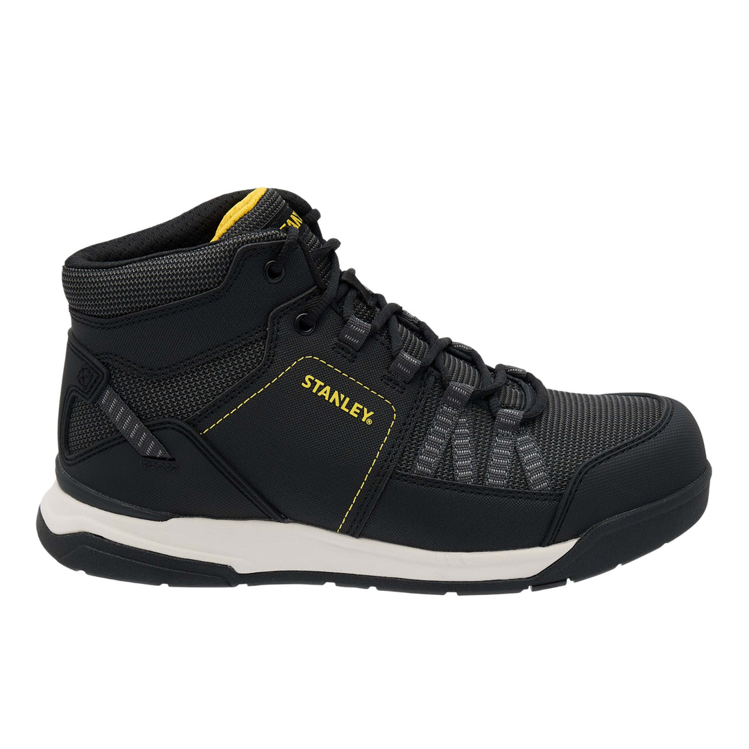 Black high-top sneaker with 'Stanley' branding on a white background