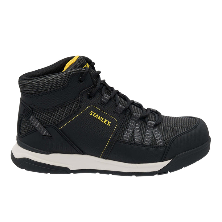 Black high-top sneaker with 'Stanley' branding on a white background