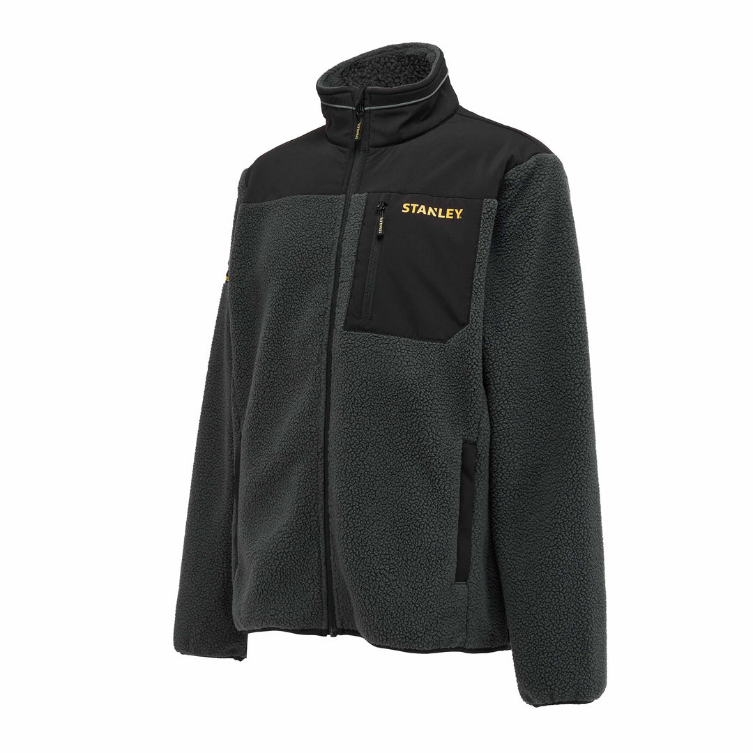 STANLEY Borden Men's Funnel Collar, Regular Fit, Borg Work Fleece, Grey, 3/4 View Facing Left