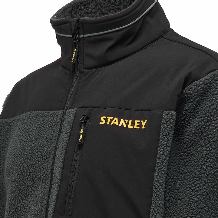 STANLEY Borden Men's Funnel Collar, Regular Fit, Borg Work Fleece, Grey, Chest Branding Detail View