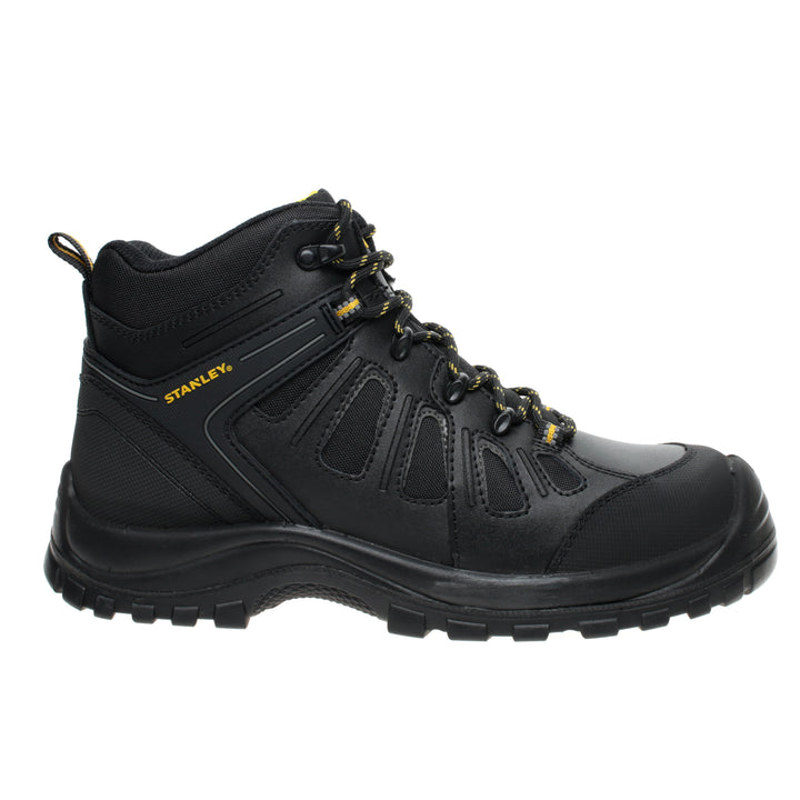 STANLEY Brampton Men's Lightweight, Steel Safety Toe, Steel Midsole Plate Work Boots, Black, Side View Facing Right