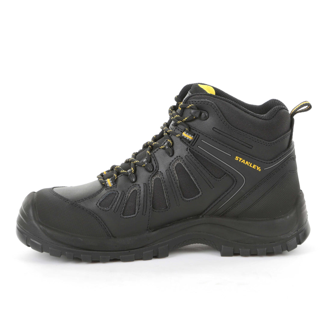 STANLEY Brampton Men's Lightweight, Steel Safety Toe, Steel Midsole Plate Work Boots, Black, Side View Facing Left