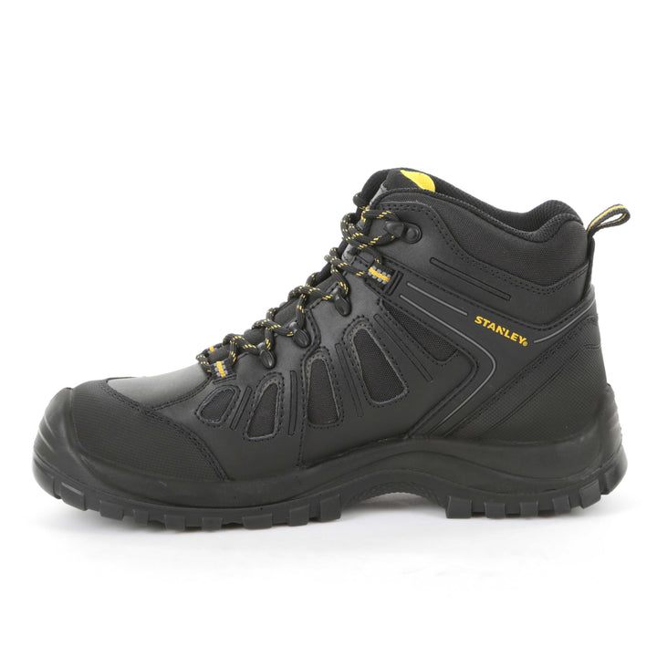 STANLEY Brampton Men's Lightweight, Steel Safety Toe, Steel Midsole Plate Work Boots, Black, Side View Facing Left