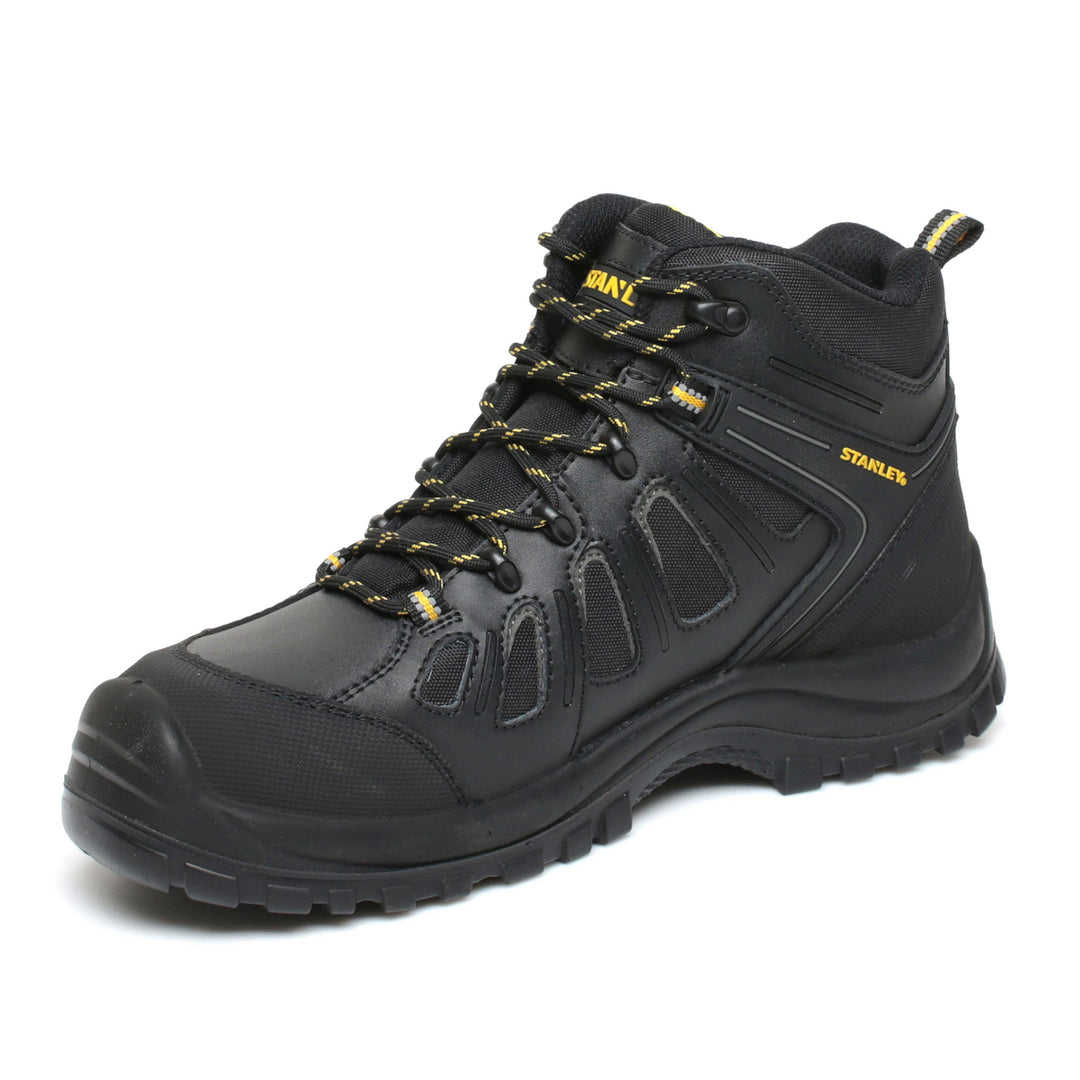 STANLEY Brampton Men's Lightweight, Steel Safety Toe, Steel Midsole Plate Work Boots, Black, 3/4 View Facing Left