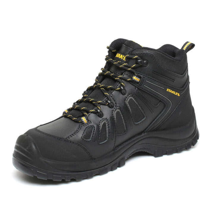 STANLEY Brampton Men's Lightweight, Steel Safety Toe, Steel Midsole Plate Work Boots, Black, 3/4 View Facing Left