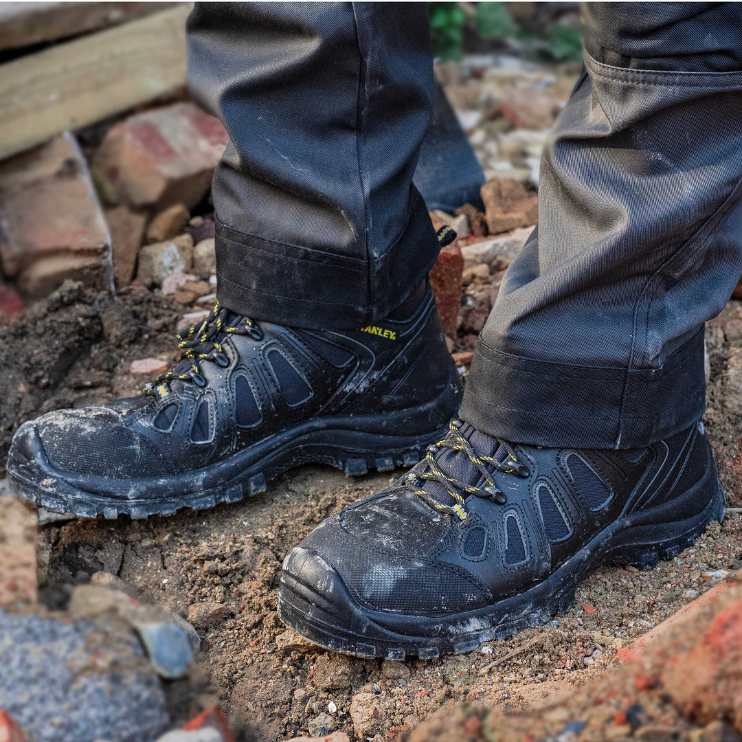 STANLEY Brampton Men's Lightweight, Steel Safety Toe, Steel Midsole Plate Work Boots, Black, Model Detail View