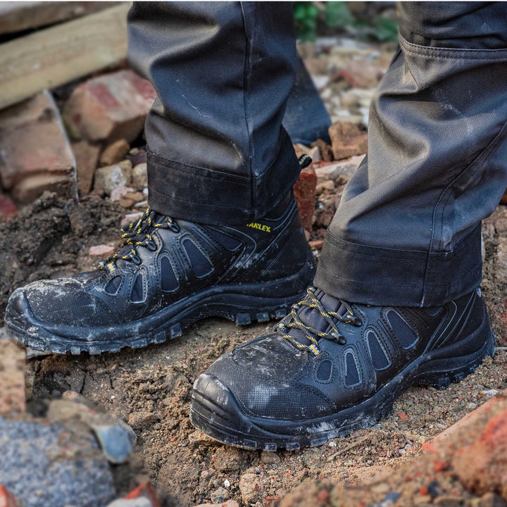 STANLEY Brampton Men's Lightweight, Steel Safety Toe, Steel Midsole Plate Work Boots, Black, Model Detail View