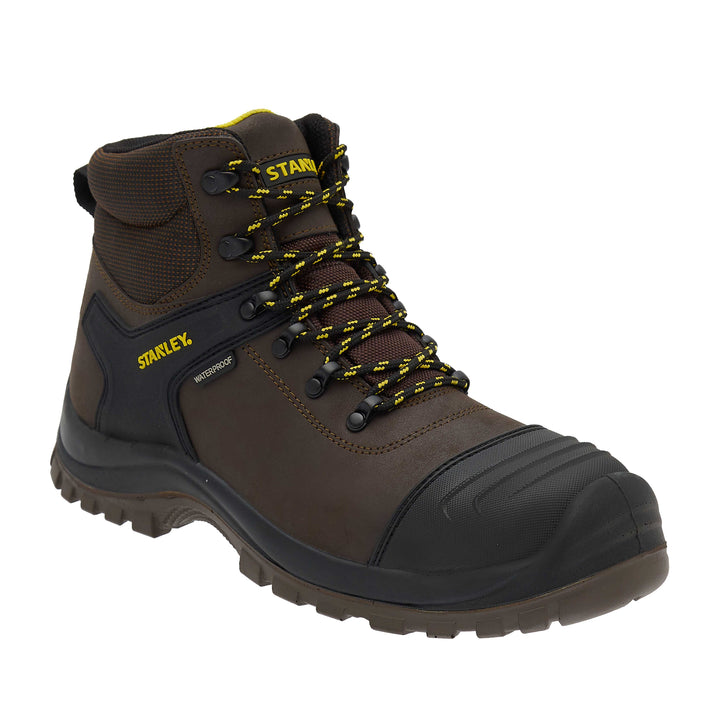 STANLEY Branxton Men's Waterproof, Steel Toe, Steel Midsole Plate, Leather Safety Work Boot, Brown, 3/4 View Facing Right