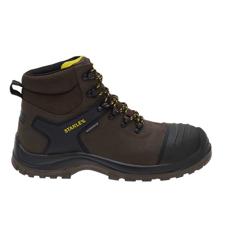 STANLEY Branxton Men's Waterproof, Steel Toe, Steel Midsole Plate, Leather Safety Work Boot, Brown, Side View Facing Right