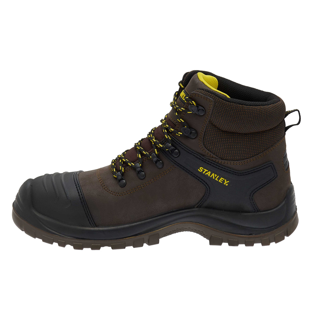 STANLEY Branxton Men's Waterproof, Steel Toe, Steel Midsole Plate, Leather Safety Work Boot, Brown, Side View Facing Left