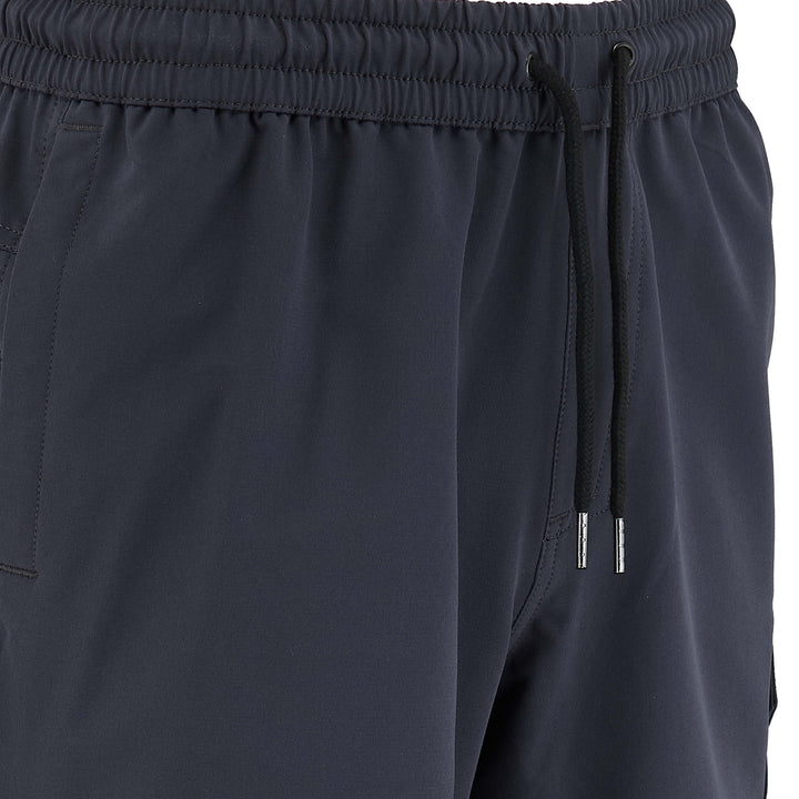 Grey shorts with a drawstring on a white background