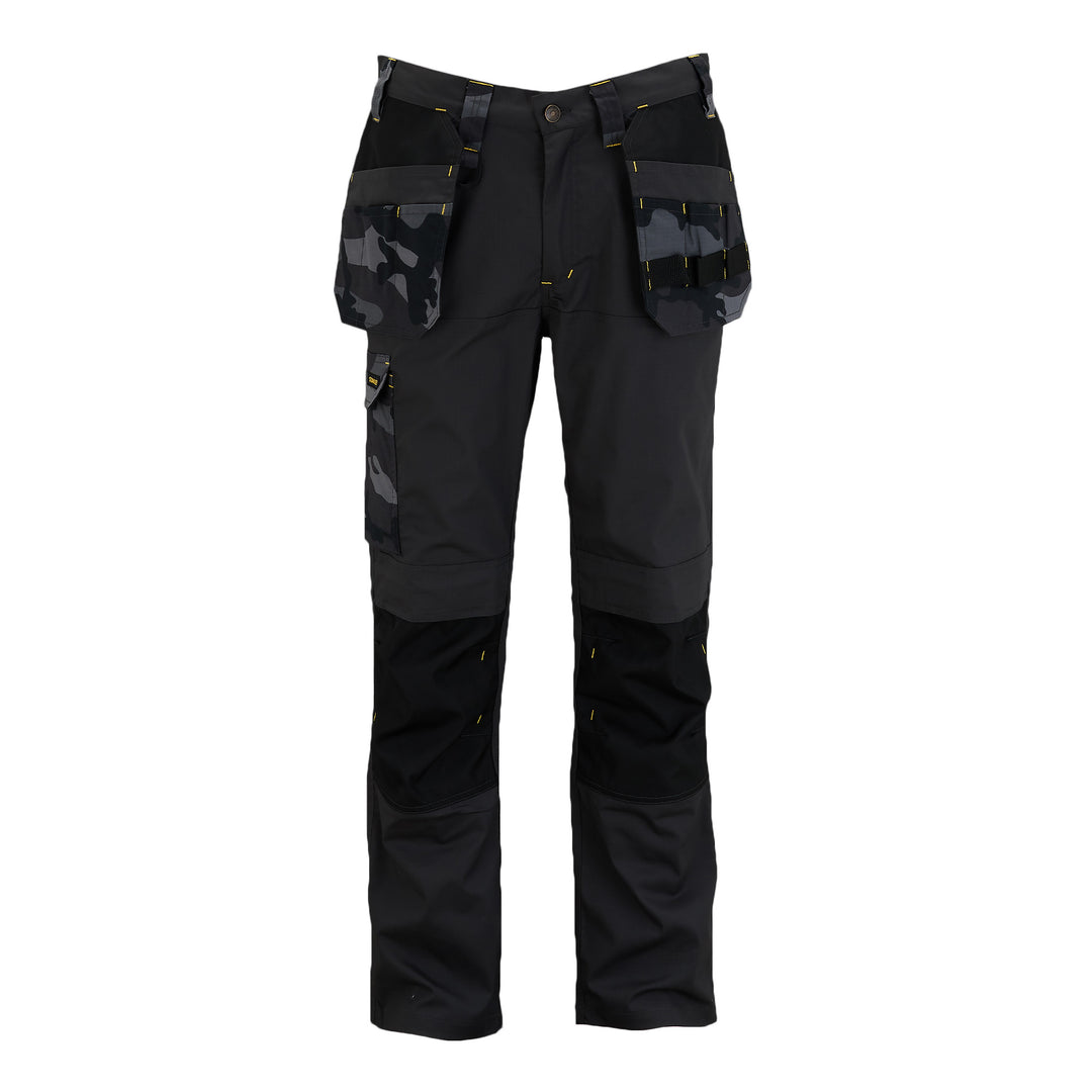 STANLEY Dixon Men's Stretch, Holster Pocket, Regular Fit Work Trousers, Black Camo, Front View