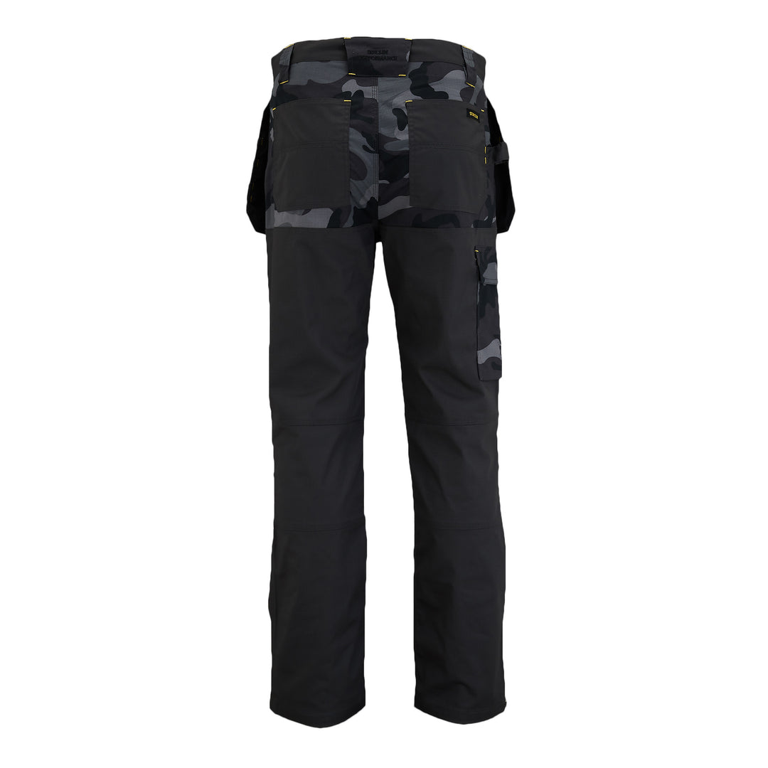 STANLEY Dixon Men's Stretch, Holster Pocket, Regular Fit Work Trousers, Black Camo, Back View