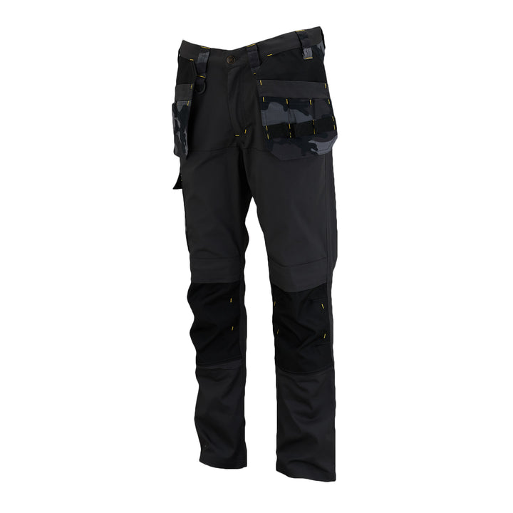 STANLEY Dixon Men's Stretch, Holster Pocket, Regular Fit Work Trousers, Black Camo, 3/4 View Facing Left