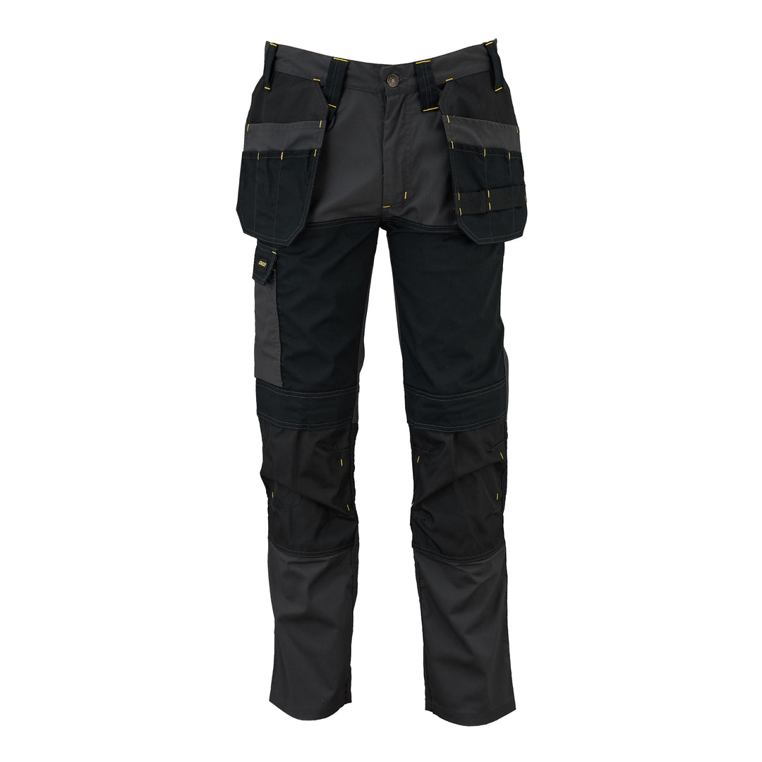 STANLEY Dixon Men's Stretch, Holster Pocket, Regular Fit Work Trousers, Grey/Black, Front View