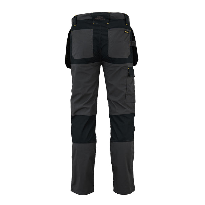 STANLEY Dixon Men's Stretch, Holster Pocket, Regular Fit Work Trousers, Grey/Black, Back View