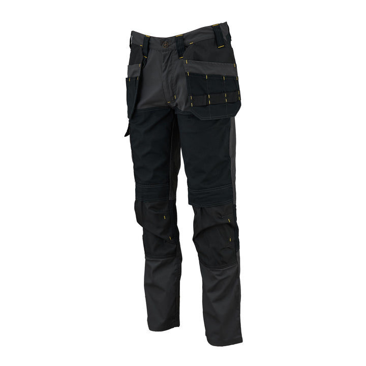 STANLEY Dixon Men's Stretch, Holster Pocket, Regular Fit Work Trousers, Grey/Black, 3/4 View Facing Left