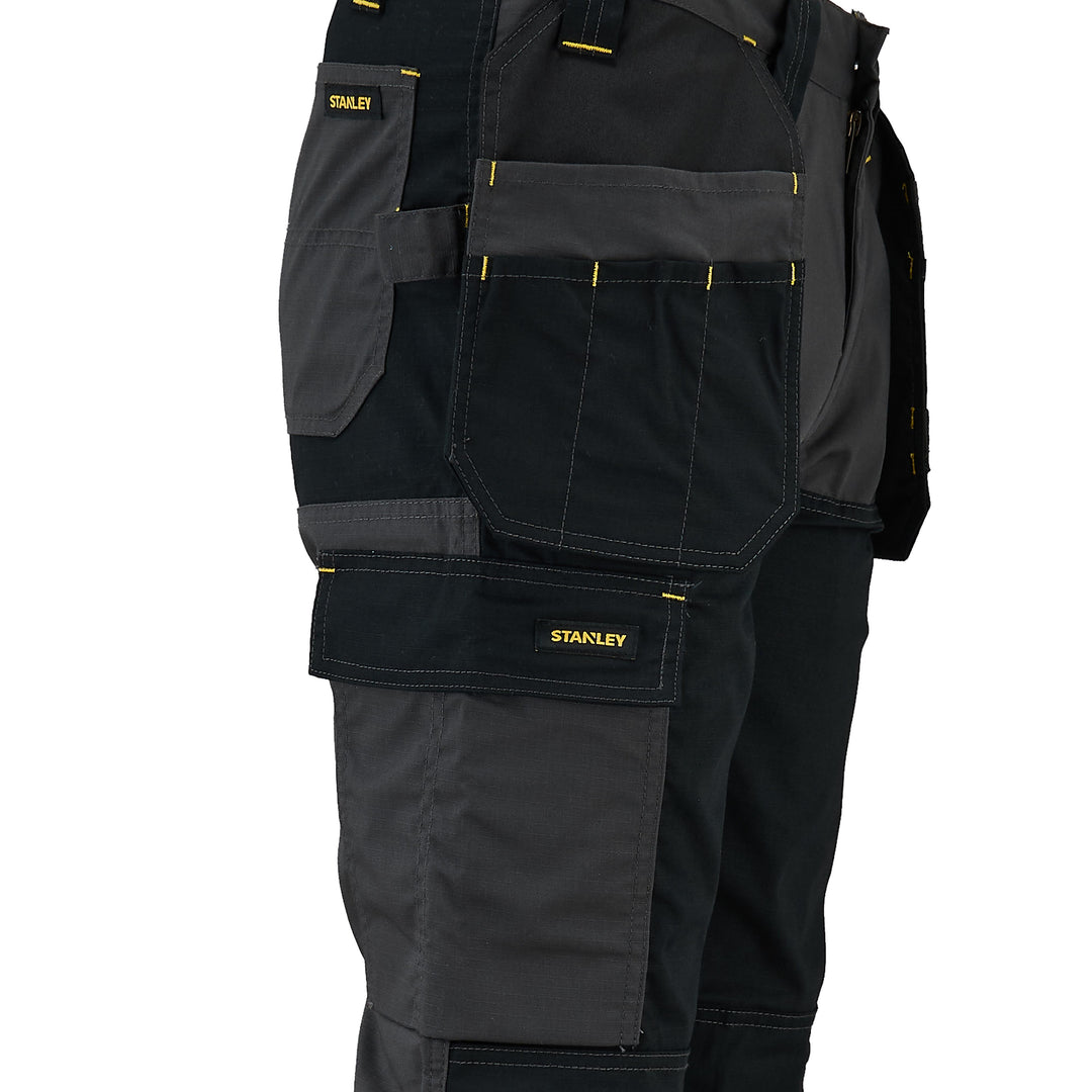 STANLEY Dixon Men's Stretch, Holster Pocket, Regular Fit Work Trousers, Grey/Black, Pocket Detail View
