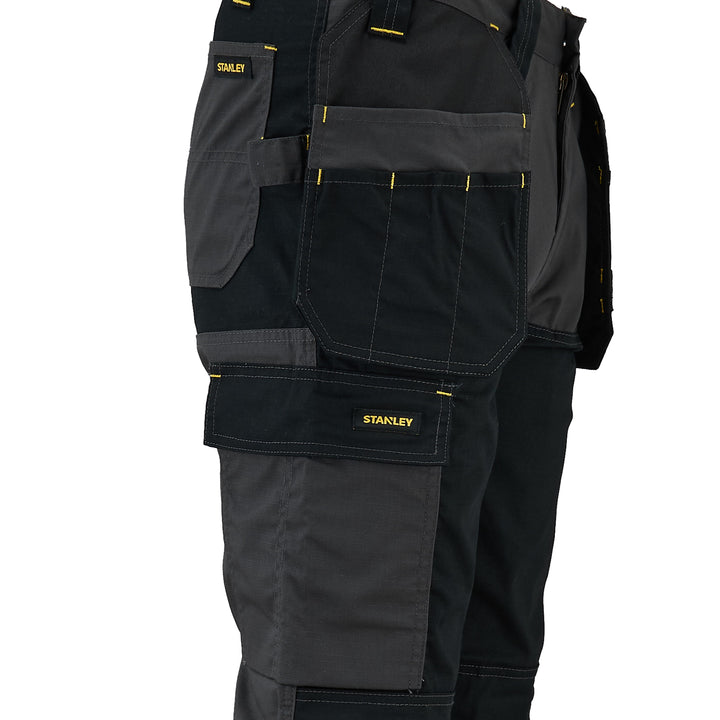 STANLEY Dixon Men's Stretch, Holster Pocket, Regular Fit Work Trousers, Grey/Black, Pocket Detail View