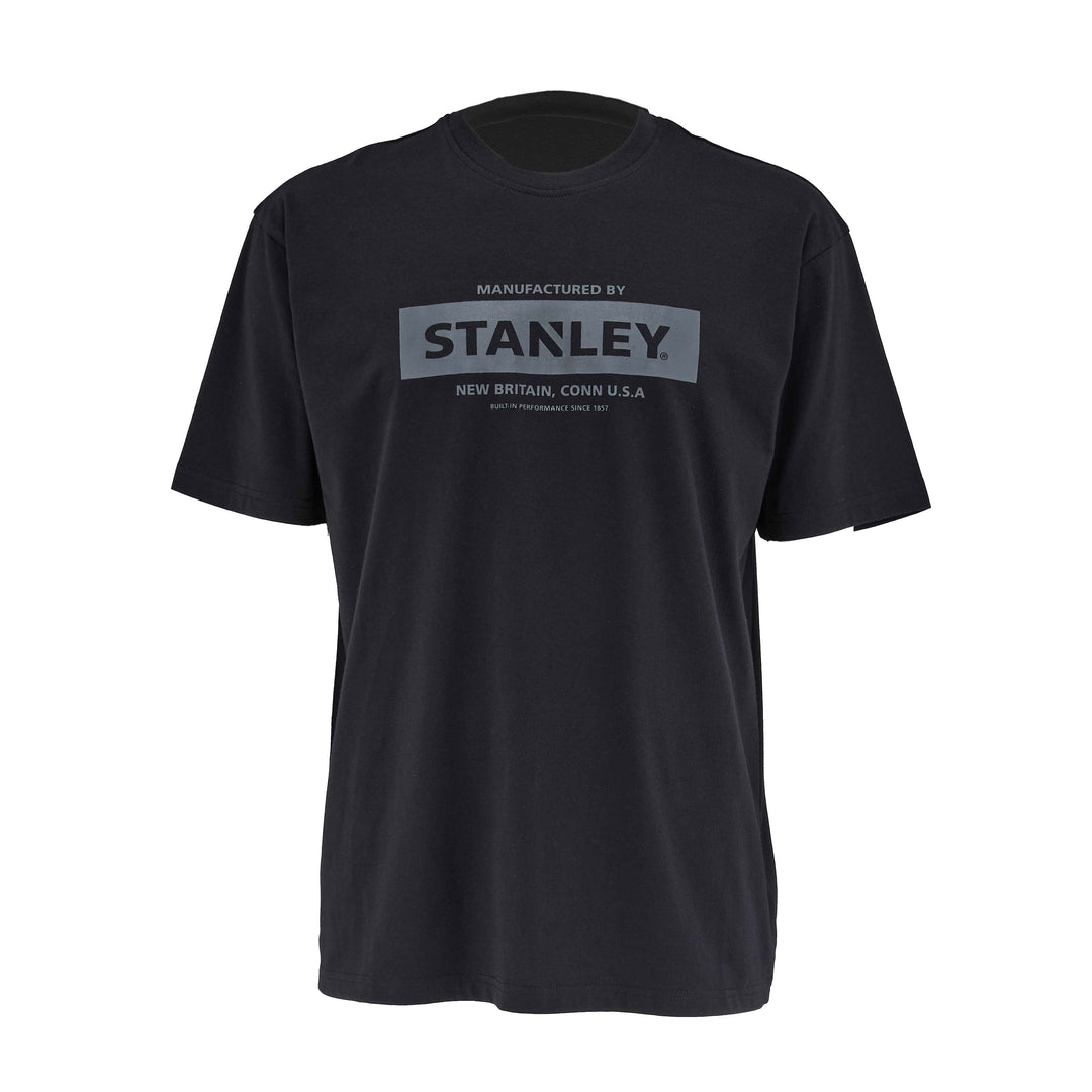 Black t-shirt with Stanley logo on a white background