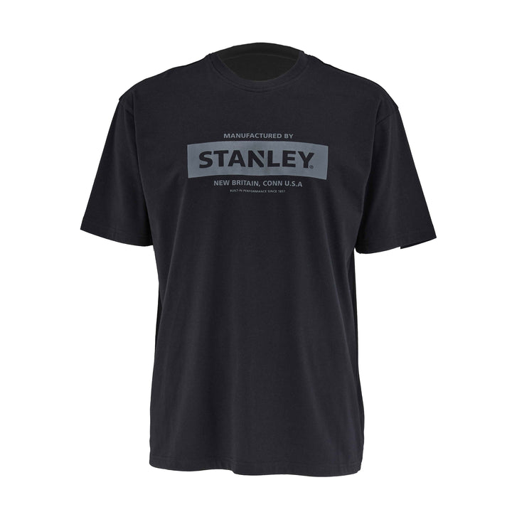 Black t-shirt with Stanley logo on a white background