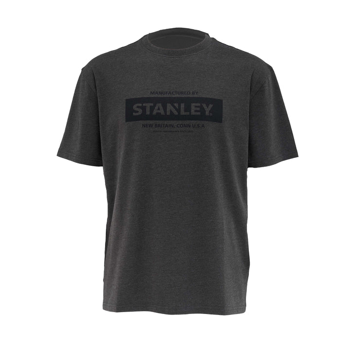 Dark gray t-shirt with 'Stanley' logo on a white background
