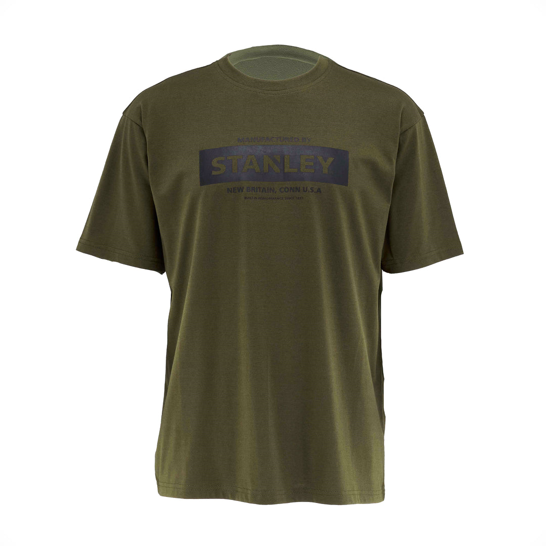 Green t-shirt with Stanley logo on a white background