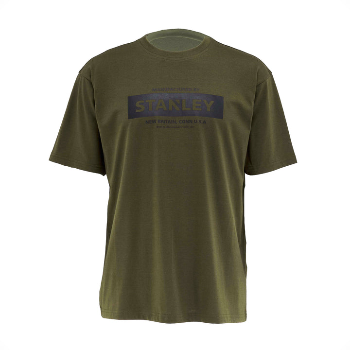 Green t-shirt with Stanley logo on a white background