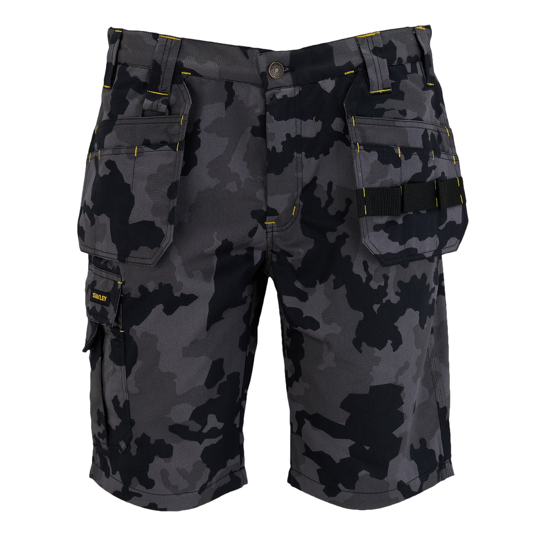STANLEY Hanley Men's Poly Cotton, Holster Pocket, Cargo Work Shorts, Black Camo, Front View