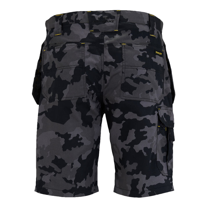 STANLEY Hanley Men's Poly Cotton, Holster Pocket, Cargo Work Shorts, Black Camo, Back View