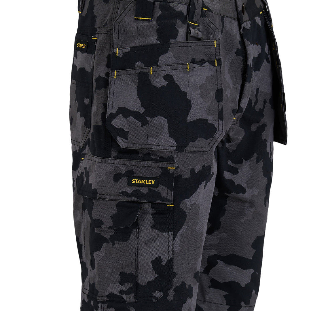 STANLEY Hanley Men's Poly Cotton, Holster Pocket, Cargo Work Shorts, Black Camo, Pocket Detail View