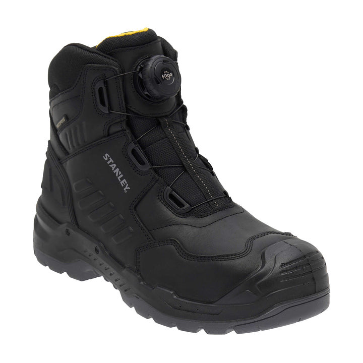 STANLEY Michigan Men's Fitgo Lacing System, Waterproof, S7 Safety Work Boot, Black, 3/4 View Facing Right