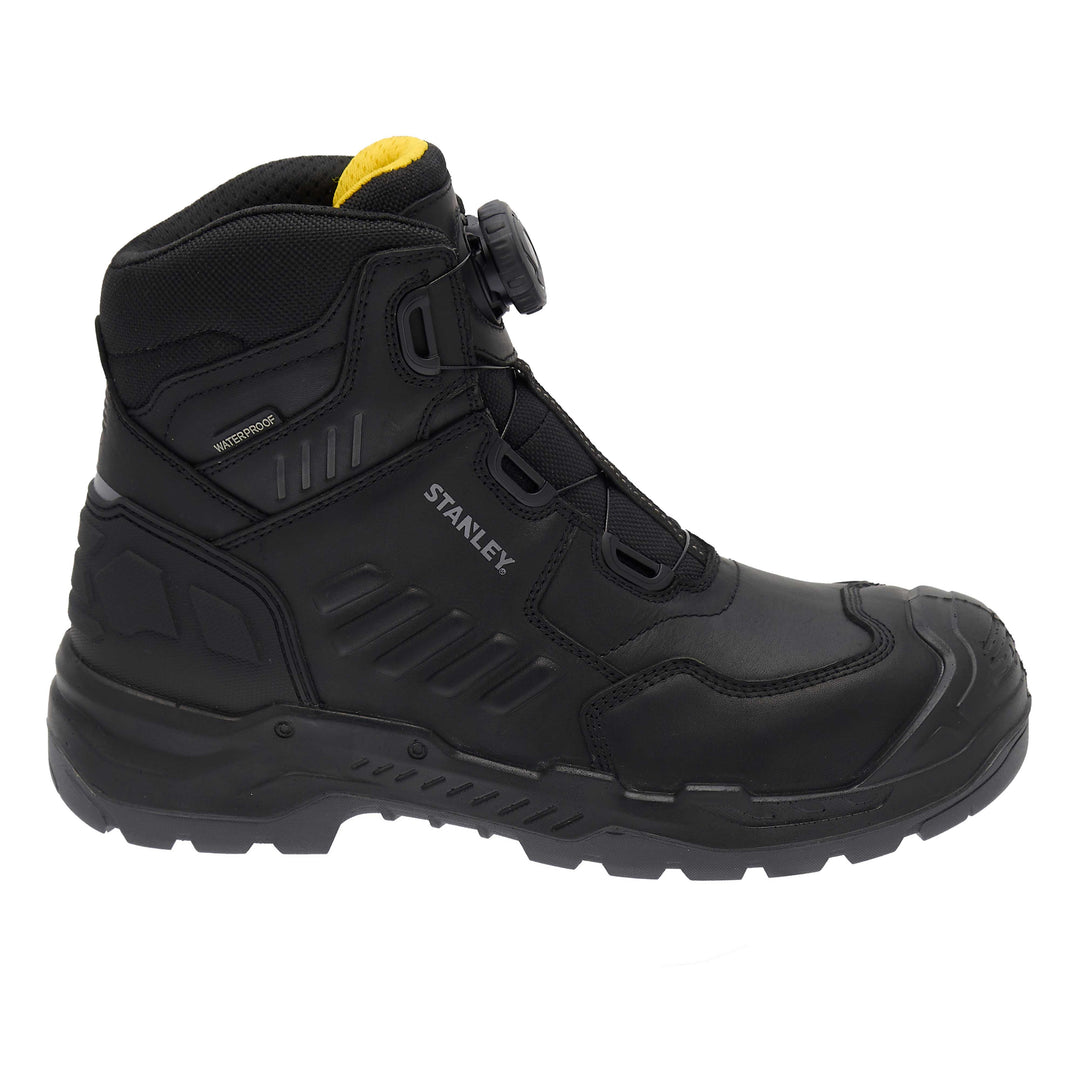 STANLEY Michigan Men's Fitgo Lacing System, Waterproof, S7 Safety Work Boot, Black, Side View Facing Right