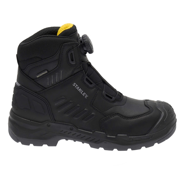 STANLEY Michigan Men's Fitgo Lacing System, Waterproof, S7 Safety Work Boot, Black, Side View Facing Right