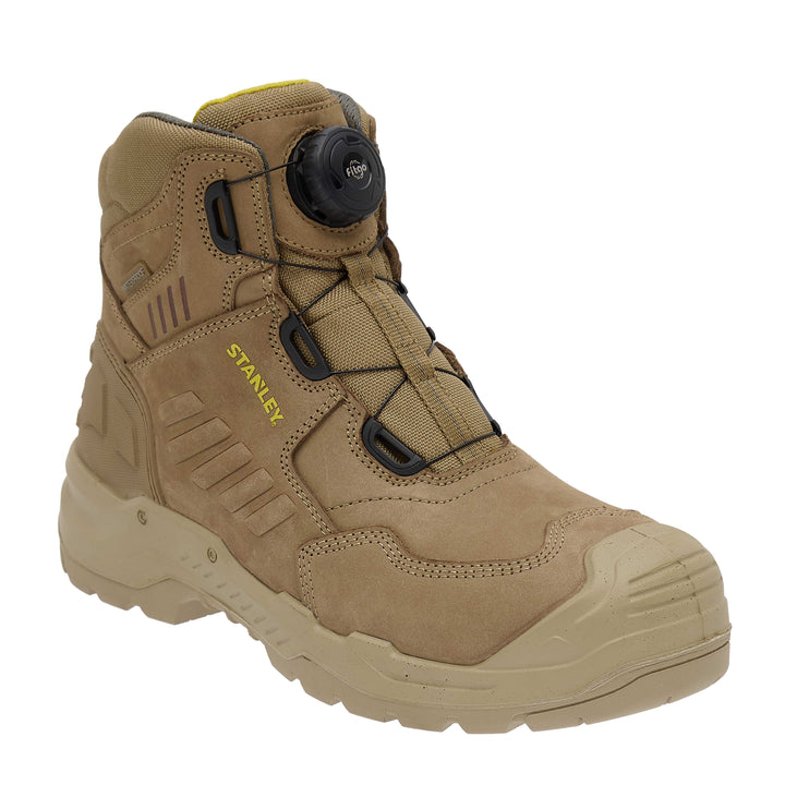 STANLEY Michigan Men's Fitgo Lacing System, Waterproof, S7 Safety Work Boot, Stone, 3/4 View Facing Right