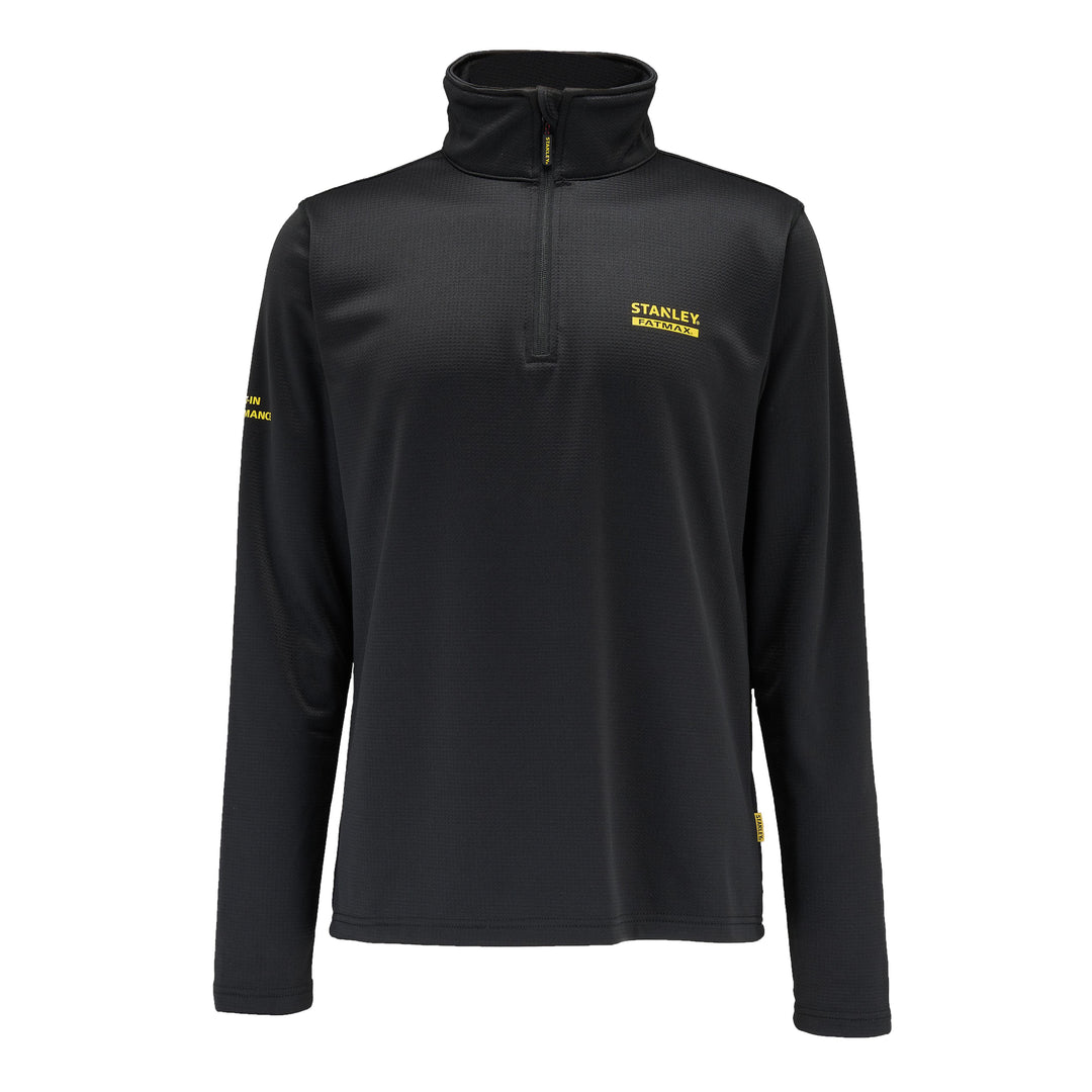 Black long-sleeve shirt with yellow logo on a white background