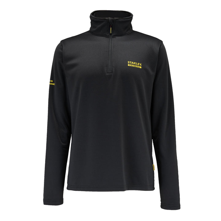 Black long-sleeve shirt with yellow logo on a white background